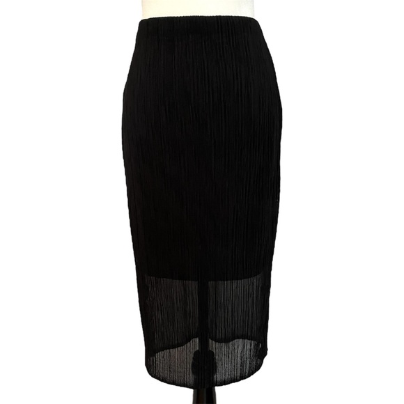 Black crinkle mesh lined midi skirt - Picture 1 of 3